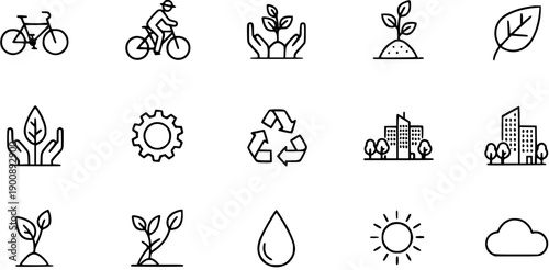 Eco-friendly icons: sustainability, nature, and green living symbols