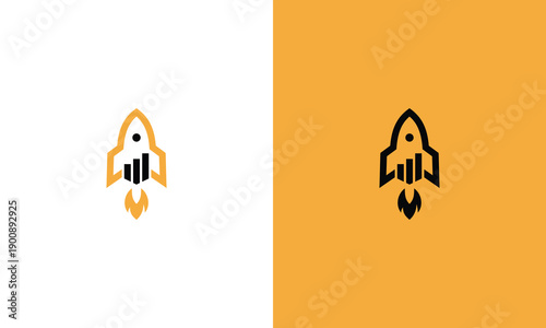 Tableau sur toile Rocket ship logo with financial data and business growth concept.