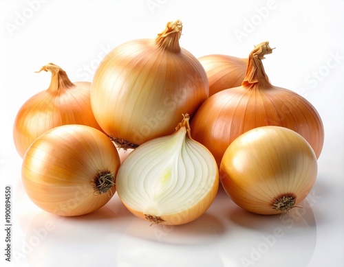 Wallpaper Mural Group of Fresh Brown and White Onions with Half Cut Onion on White Torontodigital.ca