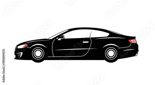 A sleek, black two-door coupe car is depicted in a side profile against a white background.