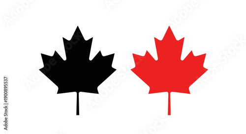 Two stylized maple leaves, one black and one red, depicted side-by-side on a white background, representing Canadian symbolism.