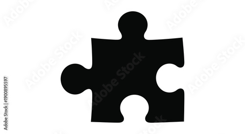 A stark black silhouette of a single jigsaw puzzle piece is displayed against a plain white background