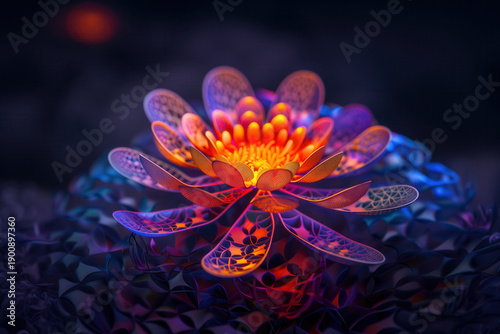 Intricate luminance of abstract flower in vibrant hues