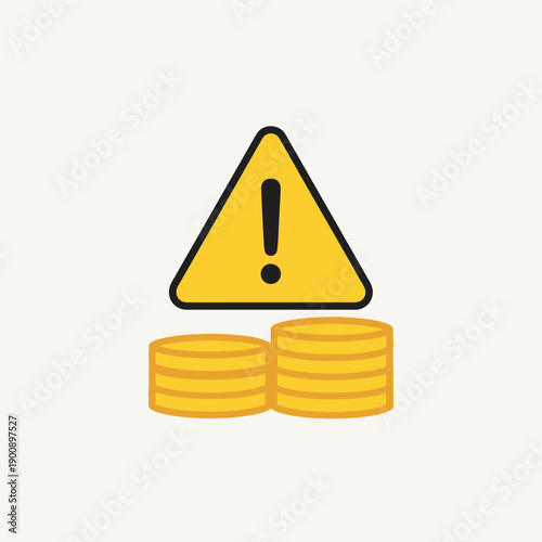 Warning sign with coins indicating financial caution or risk.