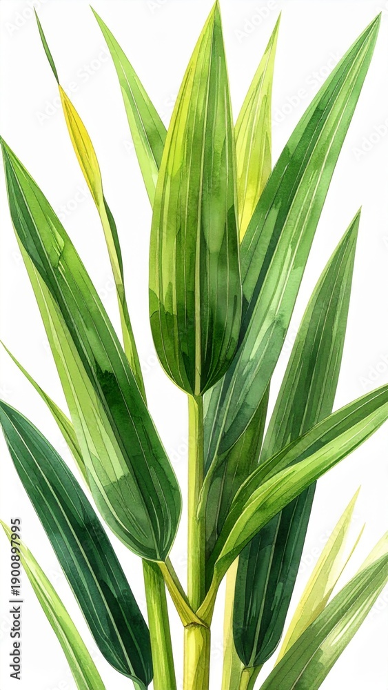 Obraz premium Botanical Illustration of Green Bamboo Leaves on White Background