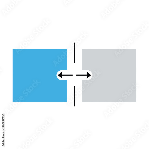 Two squares connected by arrows indicating distance or measurement between them.