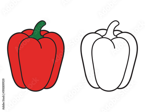 Red Bell Pepper Coloring Page for Kids. Simple Vegetable Illustration for Toddlers.