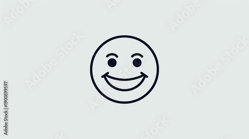 Happy Face Satisfaction Simple Smiley Emoji, Cheerful Blue Line Art Emoticon Simple Round Smile Symbol Isolated