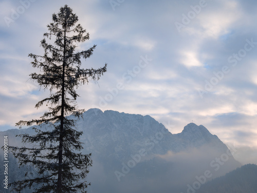 Giewont mountain captured during winter time from Zakopane capital of Lesser Poland 