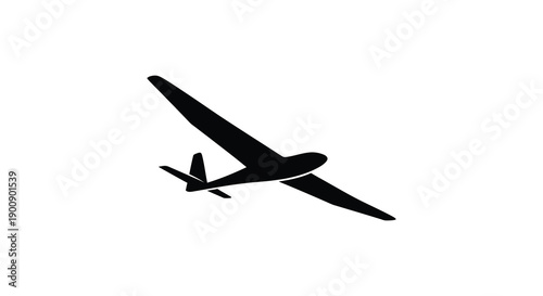 A sleek minimalist silhouette of a glider plane is depicted in black against a plain white background