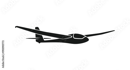 A minimalist black silhouette depicts a glider airplane in flight showcasing its sleek aerodynamic design high quality professional