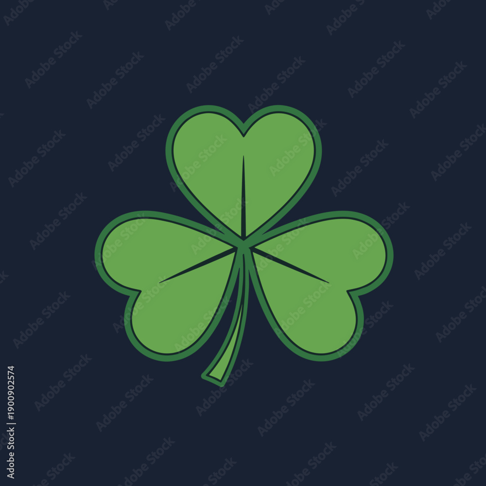Fototapeta premium Green Shamrock Clover Leaf Icon on Dark Background