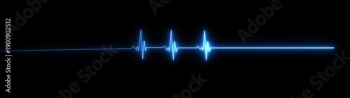 ECG heartbeat line glowing on a deep black background, with sharp pulse peaks and smooth flat segments, symbolizing heart activity, life monitoring, and medical diagnostics in a futuristic digital.