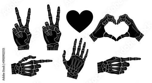 Hand Gestures and Skeleton Hand Silhouette Icons