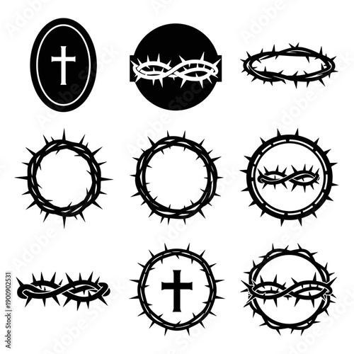 Religious Symbols Featuring Cross and Crown of Thorns