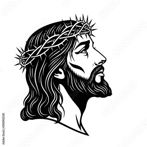 Jesus Christ Portrait Profile with Crown of Thorns