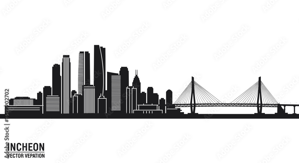 Obraz premium Minimalist Cityscape and Bridge Silhouette Horizon View