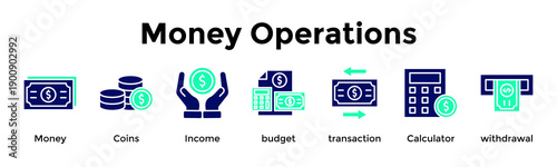 Money Operations Banner Web Icon Vector Illustration Concept For Money, Coins, Income, Budget, Transaction, Calculator, Withdrawal