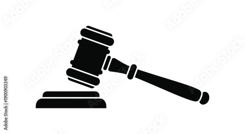A stark black silhouette depicts a judge s gavel resting upon a sound block symbolizing law and order