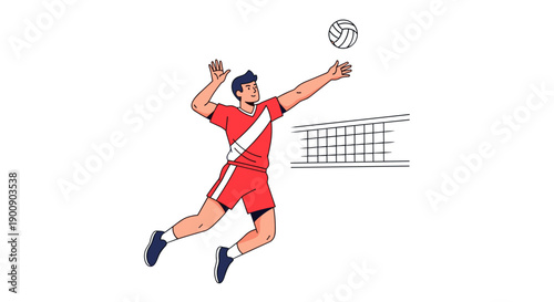 Sketch Style Volleyball Player Jumping for a Spike