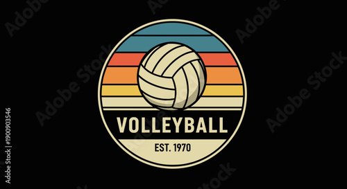 Retro Style Volleyball Emblem with Sunset Colors