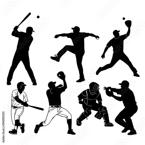 Assorted Baseball Athlete Action Silhouettes Set