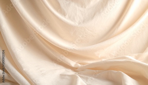 Soft Folds Of Cream Colored Velvet Fabric Material in Studio Lighting
