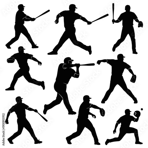 Grid Collection of Baseball Player Silhouettes