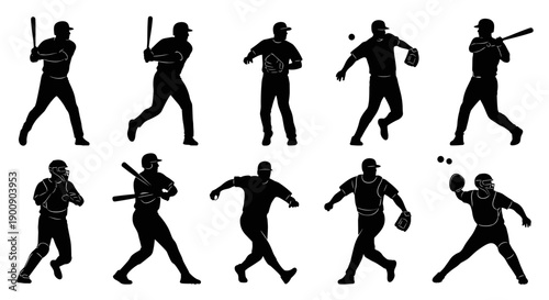 Row of Different Baseball Players in Motion