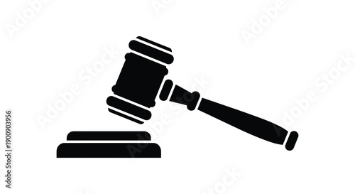 A stark black silhouette depicts a judge s gavel resting upon a sound block symbolizing legal authority high quality