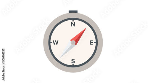 Compass with Red Needle Pointing Direction.