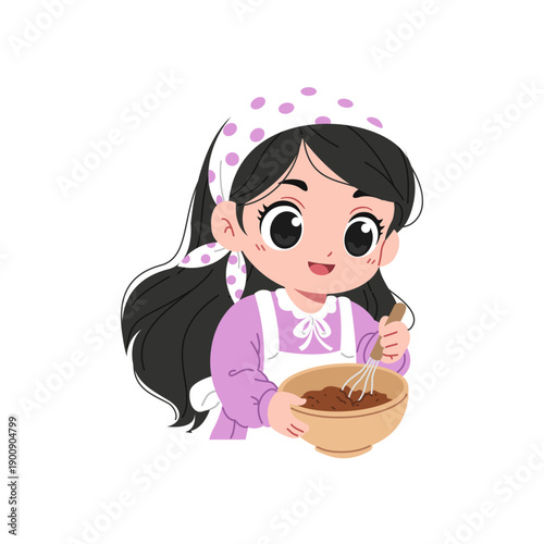 illustration of a cute girl mixing cake batter