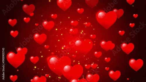 A romantic video featuring red hearts floating in the air with a dark background