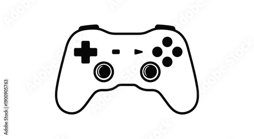 A simple black and white line drawing depicts a modern video game controller showcasing its button layout high quality professional