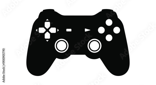 A minimalist black silhouette depicts a modern video game controller showcasing its button and joystick layout high quality
