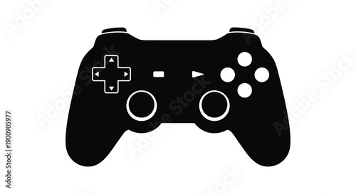 A minimalist black and white silhouette depicts a modern video game controller commonly used for gaming high quality
