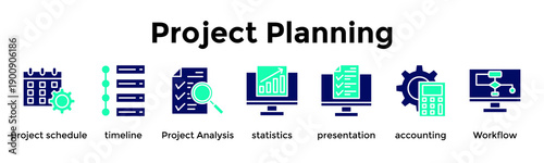 Project Planning Banner Web Icon Vector Illustration Concept For Project Schedule, Timeline, Project Analysis, Statistics, Presentation, Accounting, Workflow