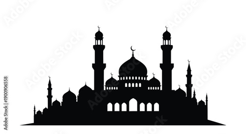 Coastal Mosque Silhouette with Twin Minarets