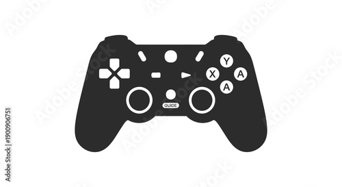 A sleek black silhouette depicts a modern video game controller showcasing its button layout and ergonomic design