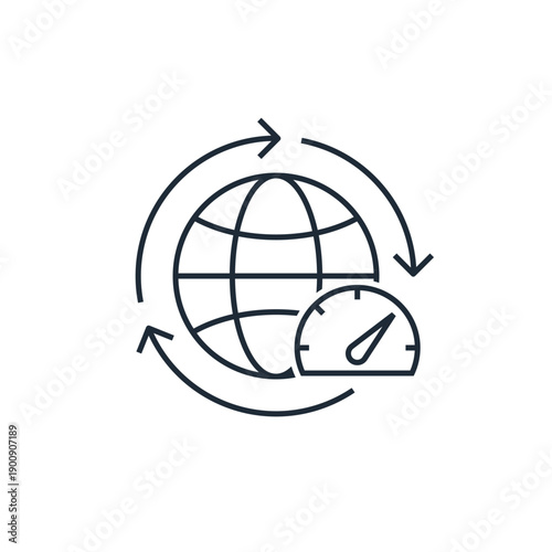 Active development of business globalization.  Vector linear icon illustration isolated on white background.