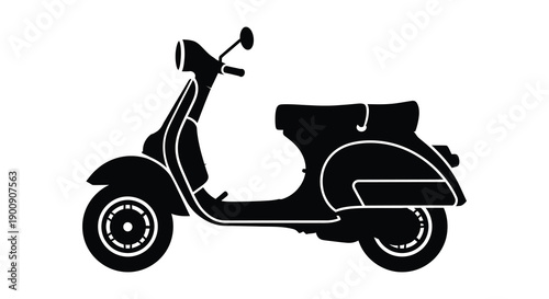 A striking black silhouette depicts a classic vespa scooter showcasing its iconic design and streamlined form high quality