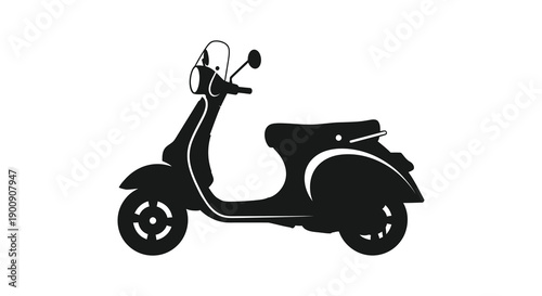 A sleek black silhouette depicts a classic vintage scooter emphasizing its curved lines and iconic design high quality