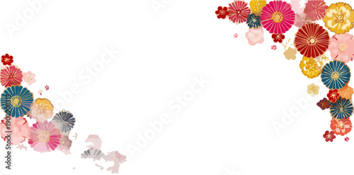 Décoration florale abstraite aux couleurs vives sur fond blanc transparent, style japonais