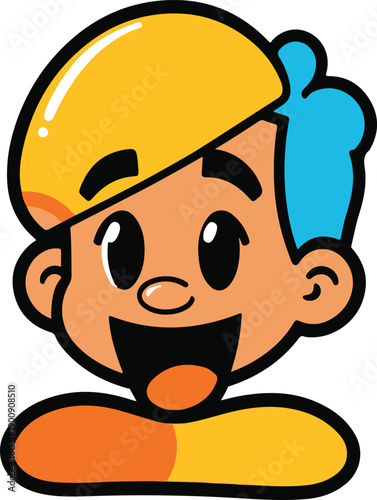 Vintage style cartoon mascot design of a boy wearing a hat