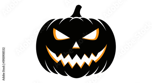 A black jack-o'-lantern with a menacing carved face glowing with orange light.