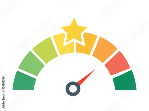 Colorful speedometer gauge showing moderate performance level with star rating icon