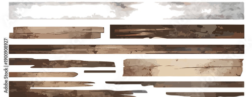 Bandes de bois vieilli et texturé sur fond transparent, parfaites pour le design et la décoration.