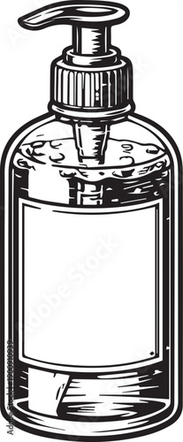 A sleek, transparent soap dispenser, filled with a clear liquid, stands ready for use, the focus is on a close-up, highlighting its modern design.