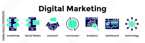 Digital Marketing Banner Web Icon Vector Illustration Concept For Marketing, Social Media, Outreach, Conversion, Analytics, Dashboard, Technology