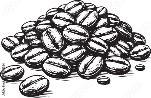 Roasted coffee beans artfully arranged in a pile, exuding rich aroma and inviting warmth. A close-up study in shades of brown, evoking the essence of a perfect morning beverage.